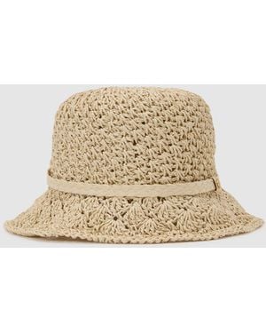 Reiss Eva Crochet Raffia-Effect Bucket Hat - Natural