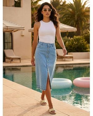 Roman Denim Button Skirt - Green
