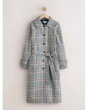 Next Neutral Check Belted Midi Trench Coat - Gray