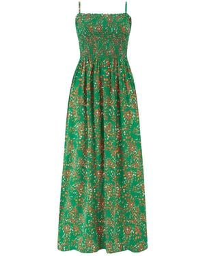 Pour Moi Ditsy Emma Strapless Shirred Bodice Woven Maxi Beach Dress - Green