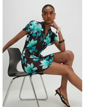 River Island Short Sleeve Floral Mini Dress - Brown