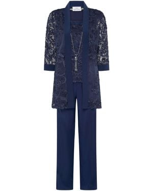 Gina Bacconi Joelle Embroidered Two Piece Trouser Suit With Detachable Necklace - Blue