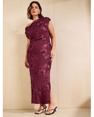 Friends Like These Curve Lace Detail One Shoulder Midi Dress - Pink