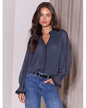 Lipsy Polka Dot Frill Collar Detail Chiffon Shirt - Blue