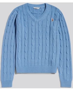 U.S. POLO ASSN. U. S. Polo Assn U. S. Polo Assn. V-Neck Cable Knit Sweater - Blue