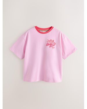Little Bird by Jools Oliver Love And Kisses Slogan Boxy T-Shirt - Pink