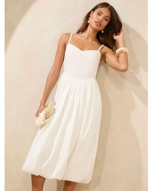 Lipsy 100% Cotton Sweetheart Neck Cami Puffball Midi Dress - Natural
