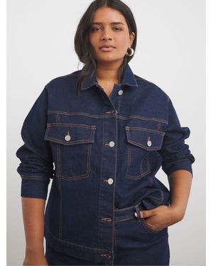 Simply Be Contrast Stitch Boxy Denim Jacket - Blue