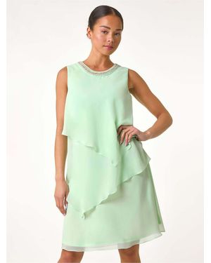 Roman Petite Trim Layer Shift Dress - Green
