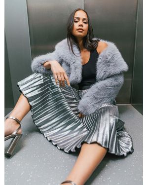 Roman Petite Cropped Fur Coat - Gray