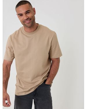 Threadbare Relaxed Fit Textured Cotton Crew Neck T-Shirt - Natural