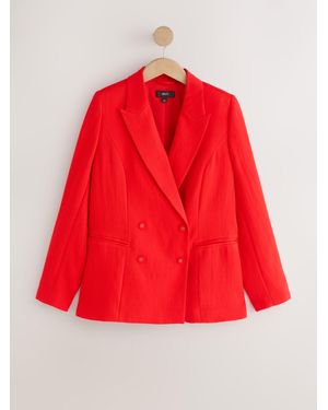 Next Relaxed Double Breasted Crinkle Blazer - Red