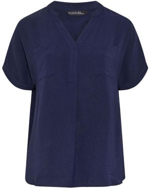 Evans Short Sleeve Utility Blouse - Blue