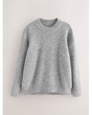 Nothing Ordinary Oversized Alpaca Wool Blend Crew Neck Knitted Sweater - Gray