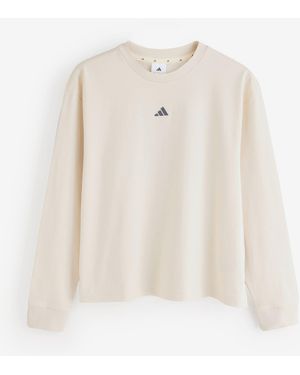 adidas Cream 3-Stripes Studio Graphic Oversize Long Sleeve Top - White