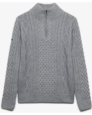 Superdry Jacob Cable Half Zip Knit Sweater - Gray