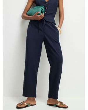 River Island Linen Blend Tapered Trousers - Blue