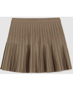 Reiss Satin Pleated Mini Skirt - Brown