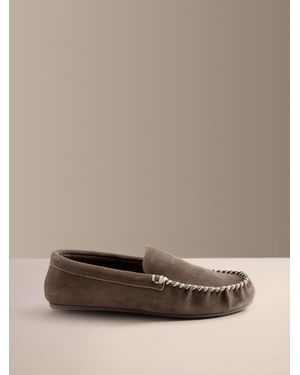 Next Taupe Signature Moccasin Suede Slippers - Brown