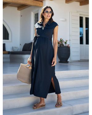 Seraphine Maternity Jersey Shirt Dress - Blue