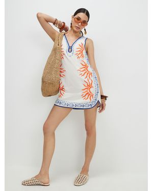 River Island Sun Embroidered Border Mini Dress - White