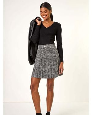 Roman Buttoned Textured Skirt - Black