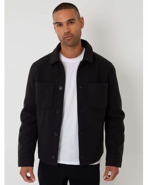 Threadbare Faux Wool Button Up Quilted Shacket - Black
