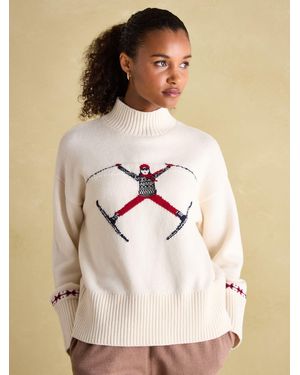 Joules Abigail Pullover Mit Eingestricktem Skimotiv Und Hohem Krageneu 48 (Uk 20) - Natur
