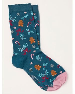 FatFace Fatface Christmas Gingerbread Socks - Blue