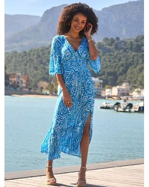 Sosandar Paisley Print Crinkle Shirred Waist Midaxi Dress - Blue