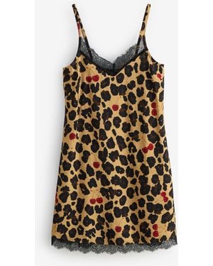 Never Fully Dressed Cherry Leopard Viscose Nylon Lace Slip Dress - Black