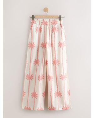 Next Ecru/ Embroidered Palm Wide Leg Pants - Pink