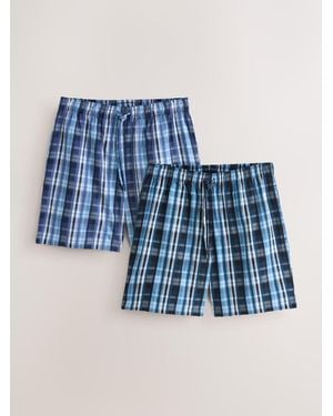 Next Woven Check Pajamas Shorts 2 Pack - Blue