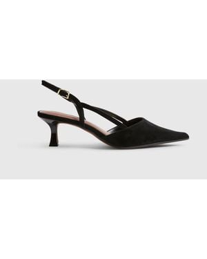 River Island Faux Seude Slingback Heeled Court Shoes - Black