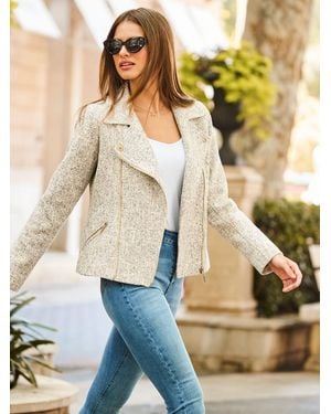Sosandar Boucle Biker Jacket With Zip Detail - Black