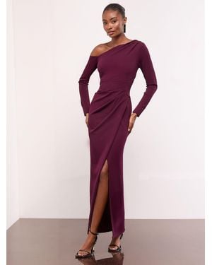 Lipsy Petite Long Sleeve Off The Shoulder Gathered Waist Maxi Dress - Purple