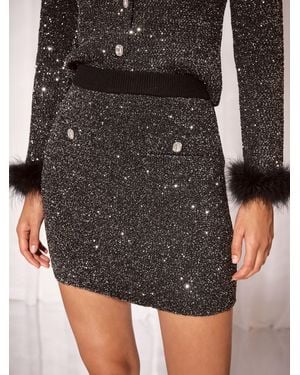 Lipsy Sequin Button Detail Knitted Mini Skirt - Black