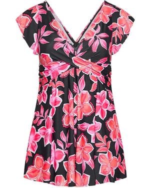 Yours Curve Cutout Floral Swimdress - Red