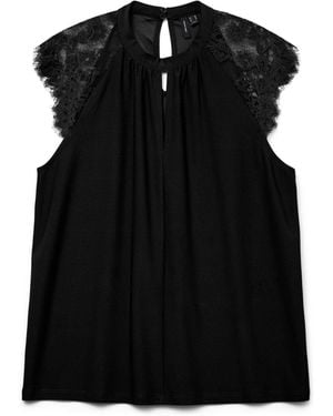 Vero Moda Sleeveless Lace Trim Top - Black