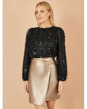 Yumi' Faux Leather Wrap Mini Skirt - Black