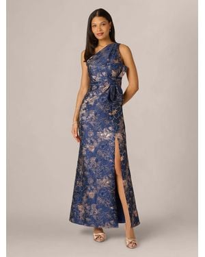 Adrianna Papell Petite One Shoulder Jacquard Gown - Blue