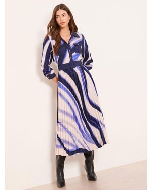 Lipsy Woven Pleated Midi Shirt Dress - Blue