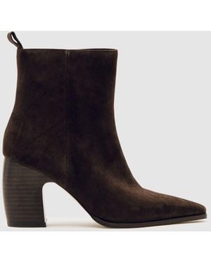 Reiss Amy - Chocolate Suede Block-heel Ankle Boots, Us 5 (uk 3) - Black