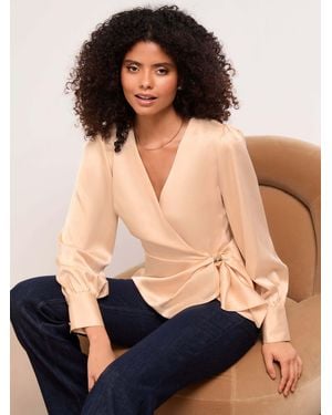 Lipsy Champagne Satin Hardware Detail Wrap Top - Blue