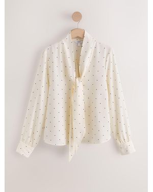 Next Polka Dot Overhead Tie Neck Long Sleeve Blouse - Natural