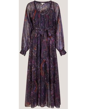 Monsoon Marianna Paisley Print Tiered Midi Dress - Purple