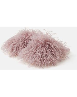 Accessorize Shaggy Faux Fur Slippers - Pink