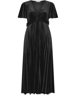 Yours Curve London Velvet Pleated Knot Front Dress - Black