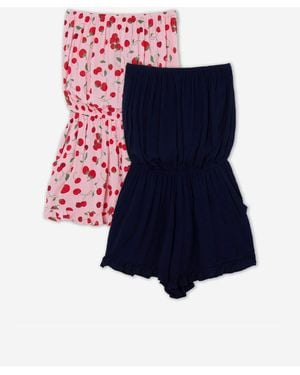 Simply Be Cherry Print Beach Playsuits 2 Pack - Blue