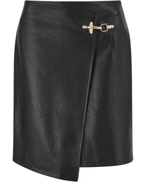 Yumi' Faux Leather Wrap Mini Skirt - Black